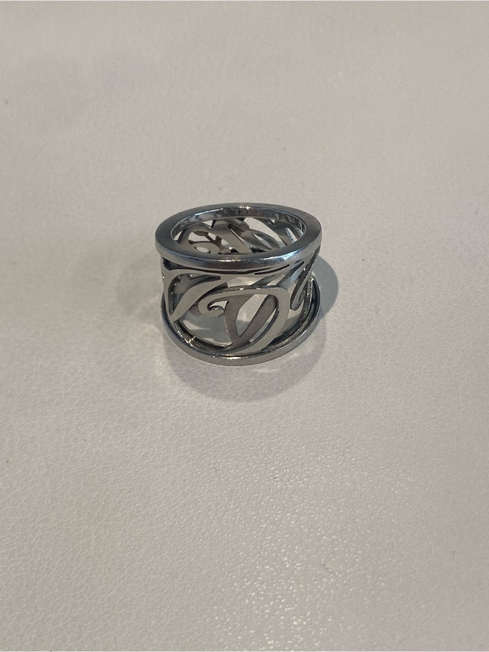 Diesel Women's Steel Openwork Logo Band Ring size 7